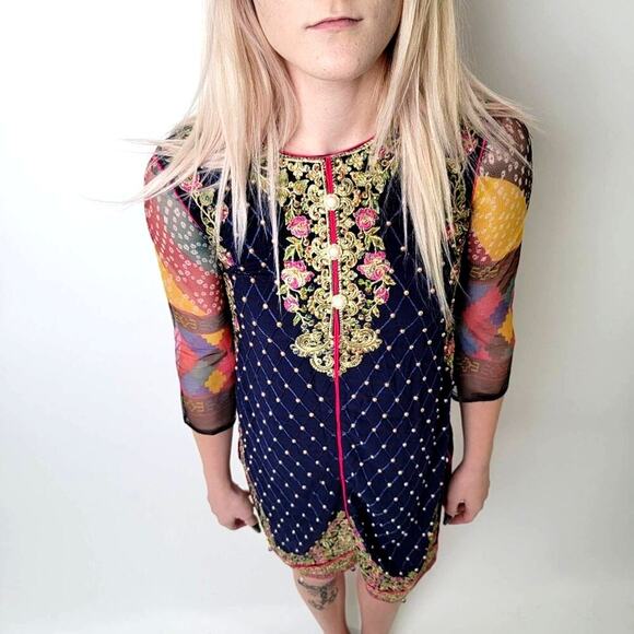 Vintage 1970's Zello Club Sheer Black Tabard Tunic Dress - Picture 6 of 8